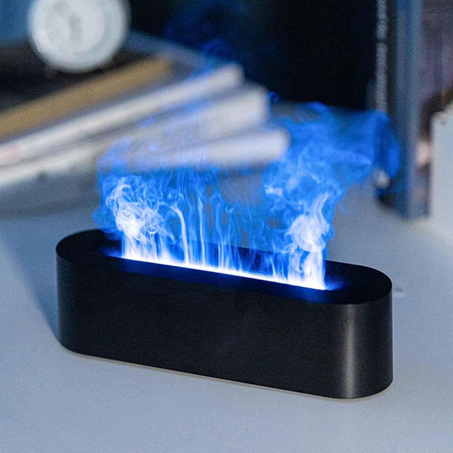 Essential Oil Diffuser, Fireplace Fire Flame Aromatherapy Diffuser, 150Ml Ultrasonic Cool Mist Humidifier, Scent Aroma Diffuser with 7 Colors Light, Timer & Auto-Off for Home, Room (White)