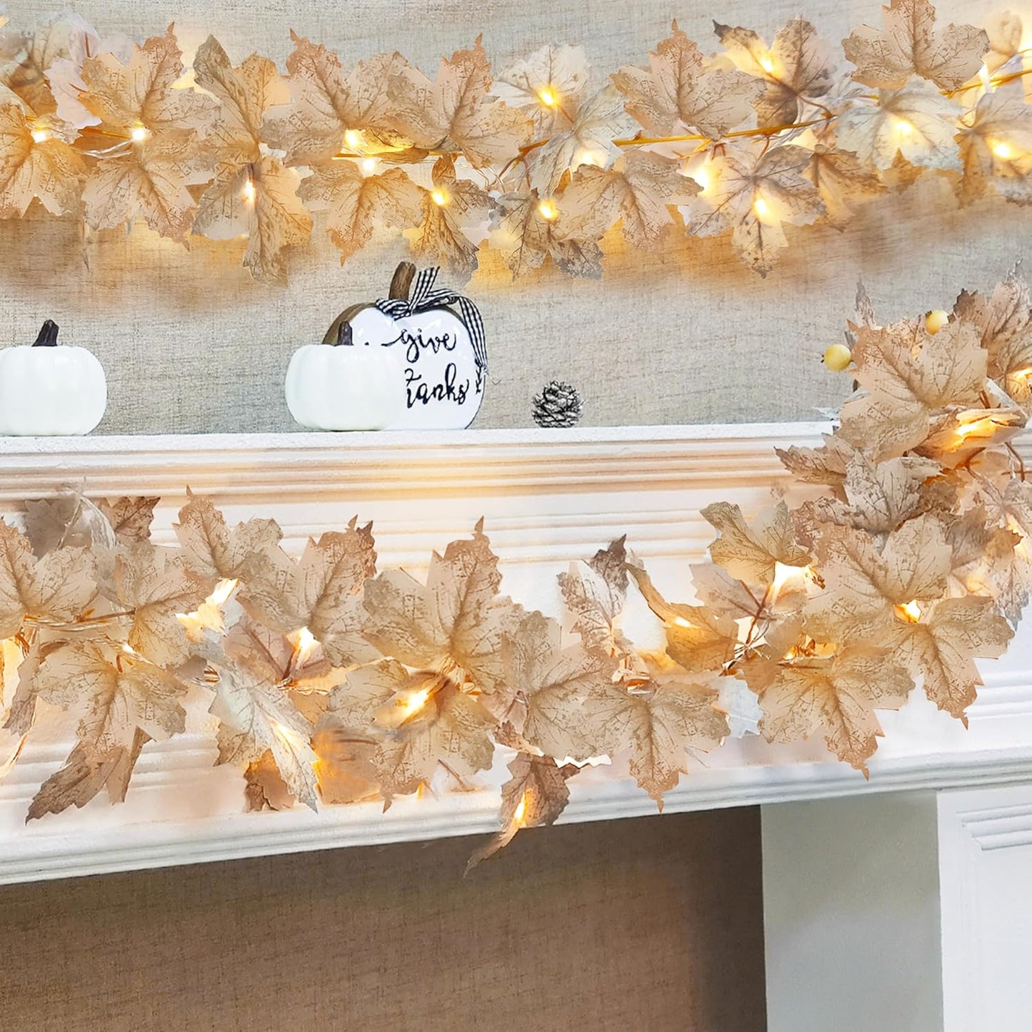 2 Pack Fall Decor Fall Garland with Lights Fall Decorations for Home, Total 13Ft 40LED Battery Operated