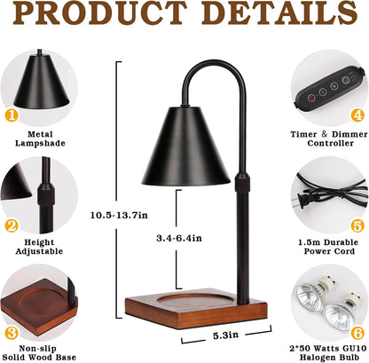 Modern Candle Warmer Lamp with Timer, Dimmable Candle Lamp Warmer, Birthday Gifts for Women, Black Lamp Candle Warmer Gifts for Mom, Adjustable Candle Light Warmer, Cozy Living Room Bedroom Home Decor