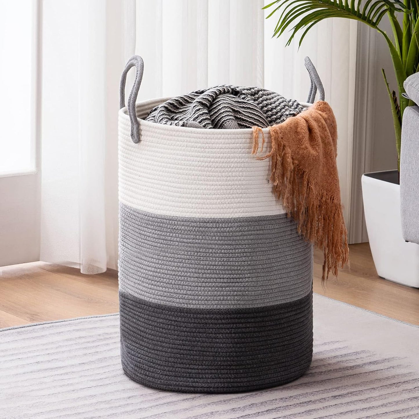 Jute Rope Laundry Hamper Basket Tall Laundry Basket