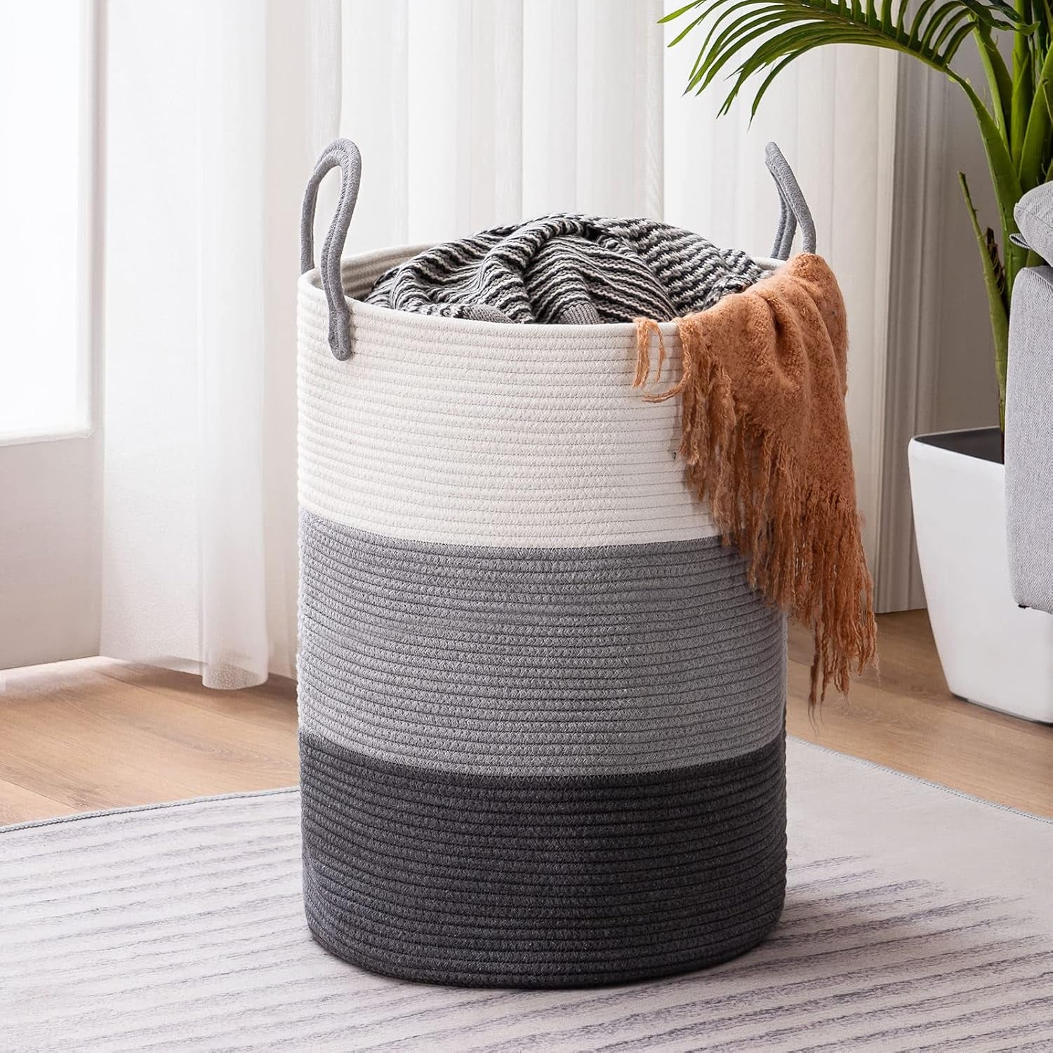 Jute Rope Laundry Hamper Basket Tall Laundry Basket