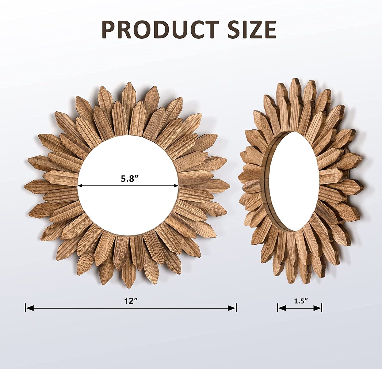 Wall Mirror Decorative 12 Inch Rustic Wood Mirror