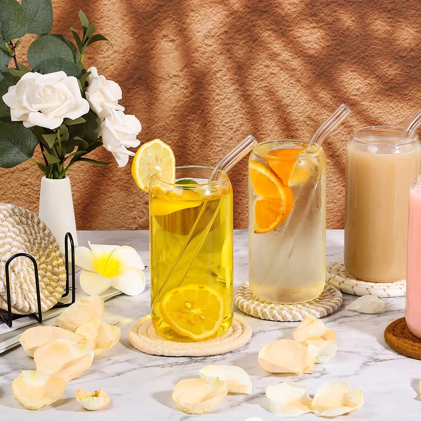 Drink Coasters Set of 8, 4 Colors Absorbent Coasters for Drinks