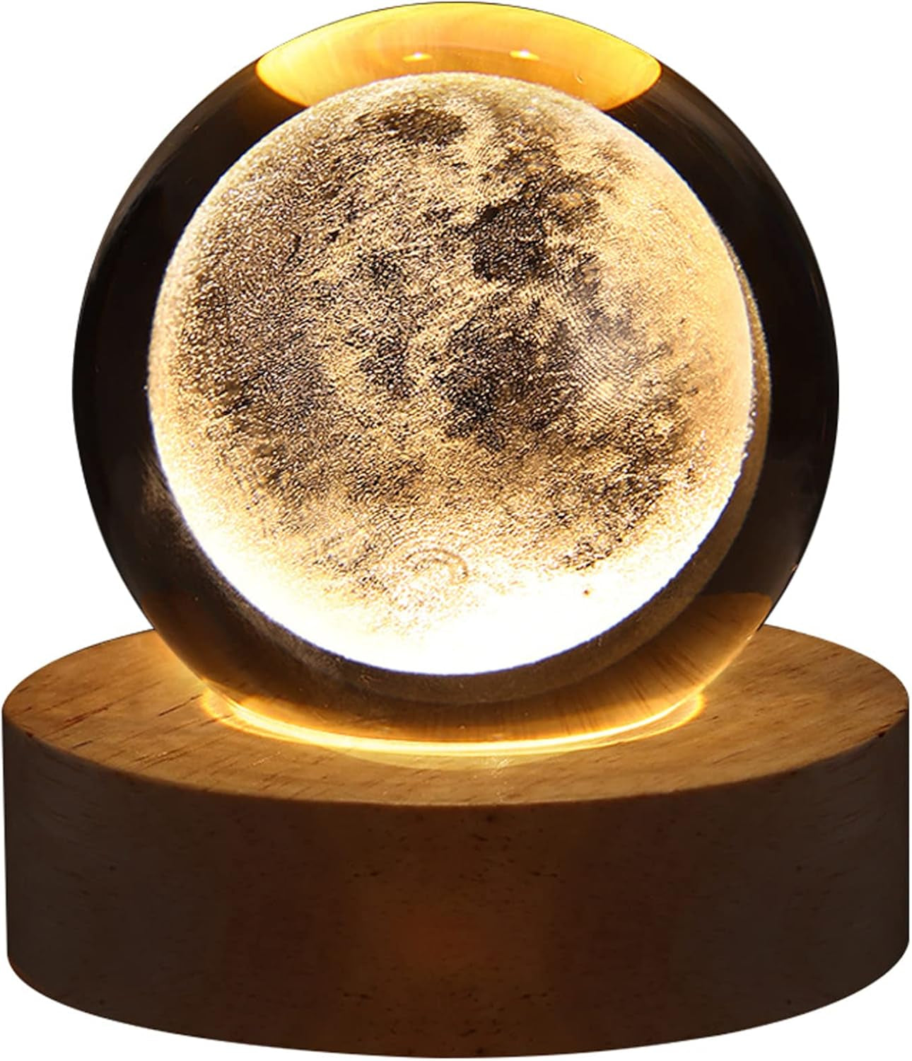 Saturn Crystal Ball, 3.1 Inch(8Cm) LED Solar System Crystal Glass Sphere Lamp with Wooden Base, Decorative Glass Ball Saturn Planet Model Decor Space Universe Gifts for Men, Friends and Girls