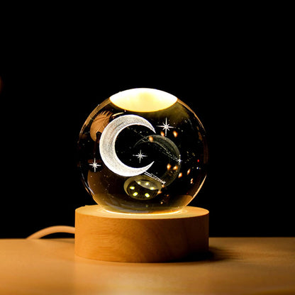 Saturn Crystal Ball, 3.1 Inch(8Cm) LED Solar System Crystal Glass Sphere Lamp with Wooden Base, Decorative Glass Ball Saturn Planet Model Decor Space Universe Gifts for Men, Friends and Girls