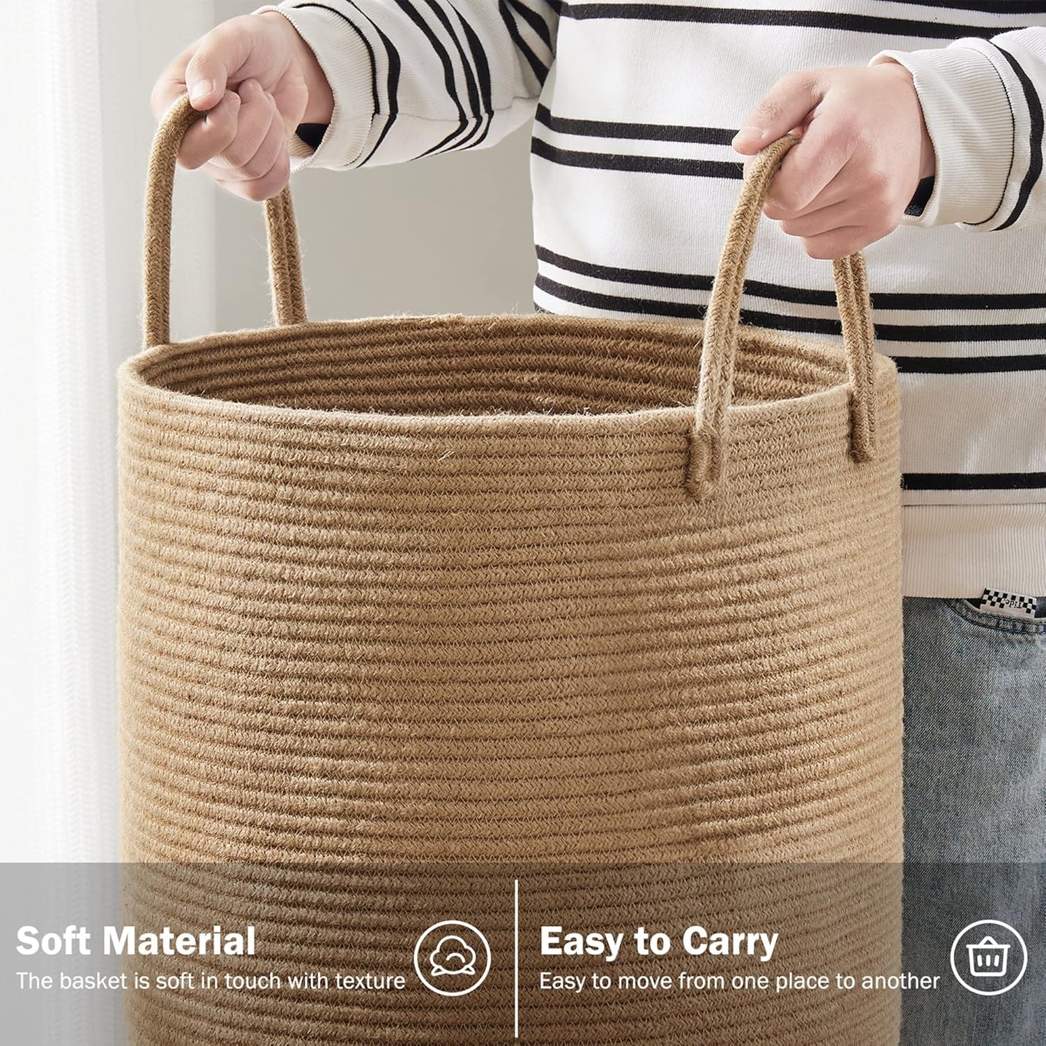 Jute Rope Laundry Hamper Basket Tall Laundry Basket