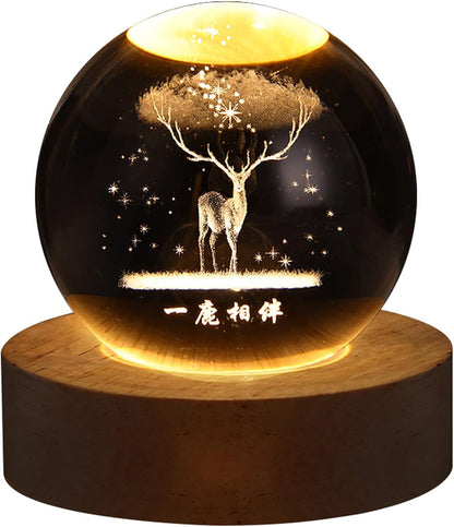 Saturn Crystal Ball, 3.1 Inch(8Cm) LED Solar System Crystal Glass Sphere Lamp with Wooden Base, Decorative Glass Ball Saturn Planet Model Decor Space Universe Gifts for Men, Friends and Girls