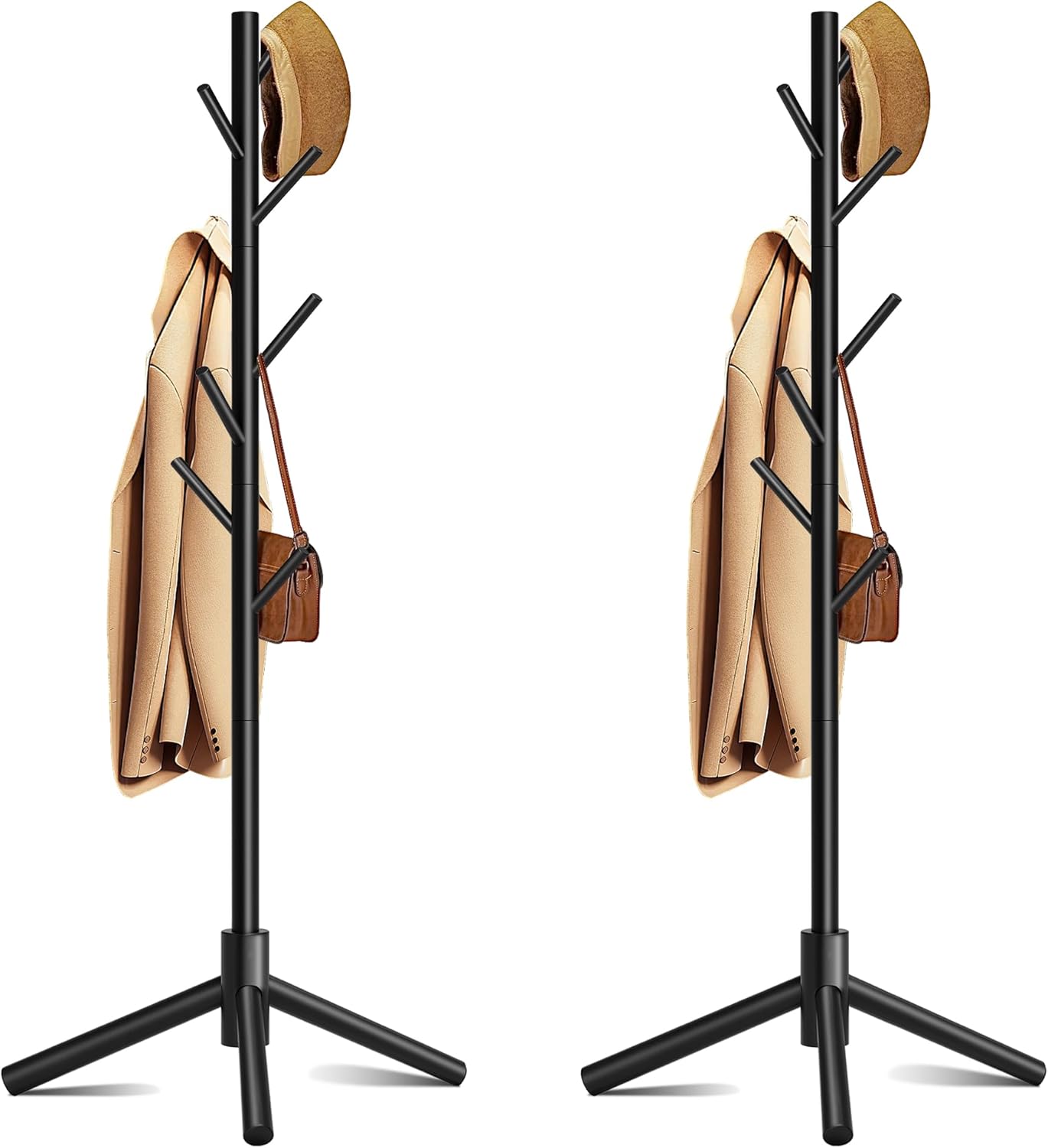 Wooden Coat Rack, Free Standing Coat Rack with 8 Hooks 3 Adjustable Heights