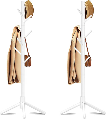 Wooden Coat Rack, Free Standing Coat Rack with 8 Hooks 3 Adjustable Heights