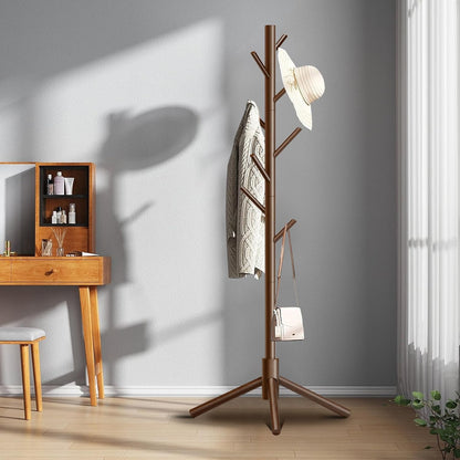 Wooden Coat Rack, Free Standing Coat Rack with 8 Hooks 3 Adjustable Heights