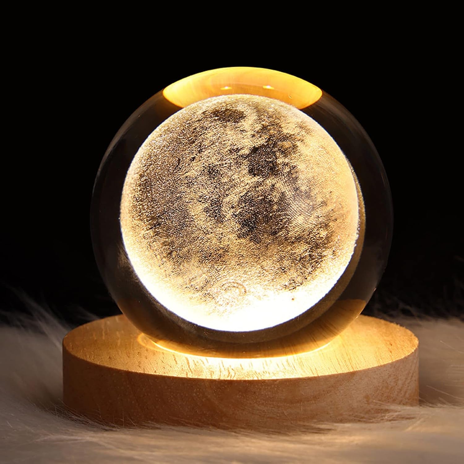 Saturn Crystal Ball, 3.1 Inch(8Cm) LED Solar System Crystal Glass Sphere Lamp with Wooden Base, Decorative Glass Ball Saturn Planet Model Decor Space Universe Gifts for Men, Friends and Girls
