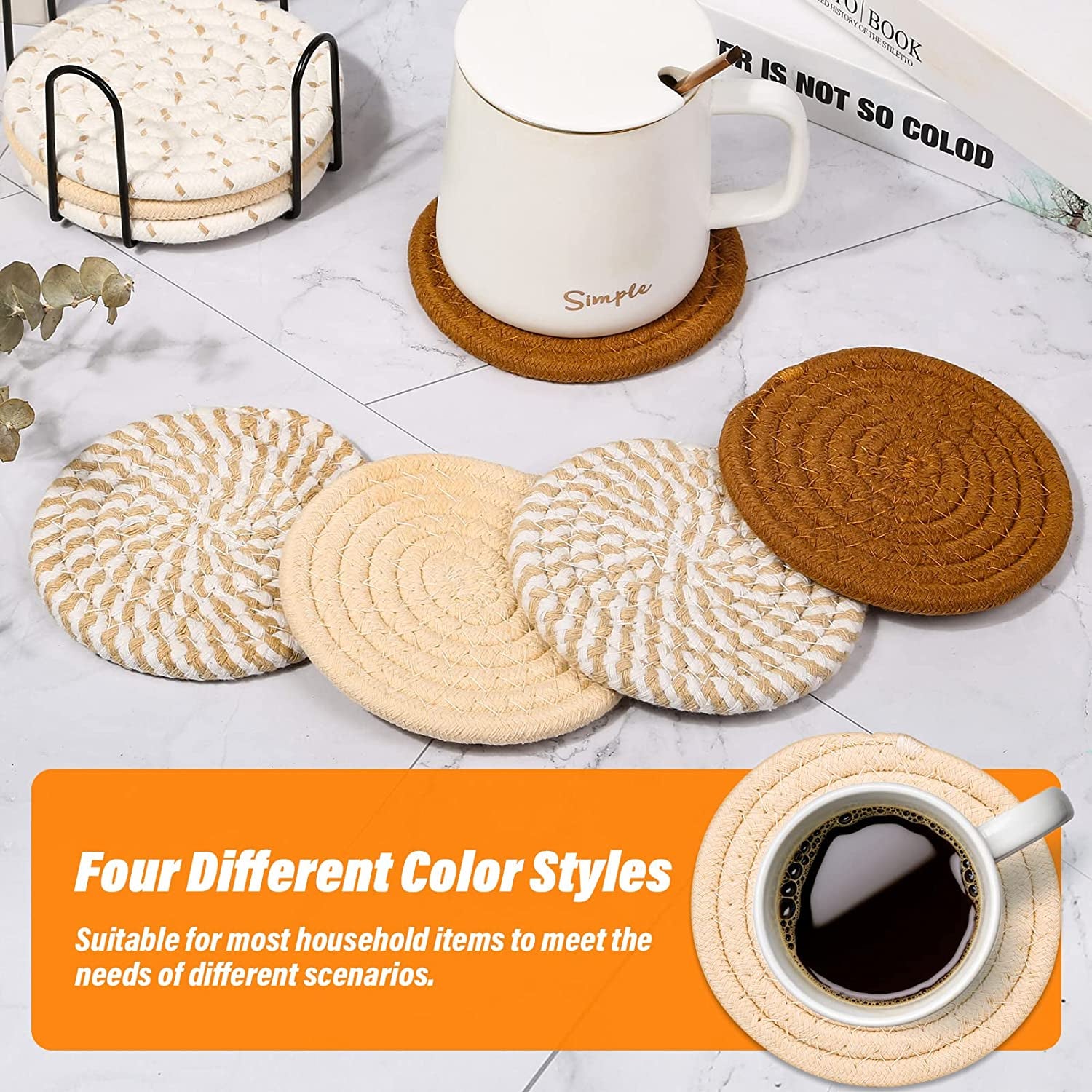 Drink Coasters Set of 8, 4 Colors Absorbent Coasters for Drinks