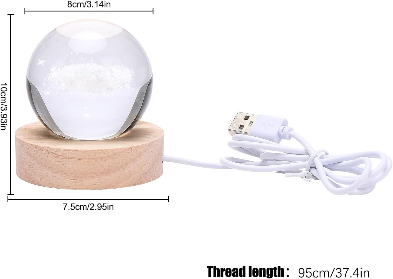Saturn Crystal Ball, 3.1 Inch(8Cm) LED Solar System Crystal Glass Sphere Lamp with Wooden Base, Decorative Glass Ball Saturn Planet Model Decor Space Universe Gifts for Men, Friends and Girls