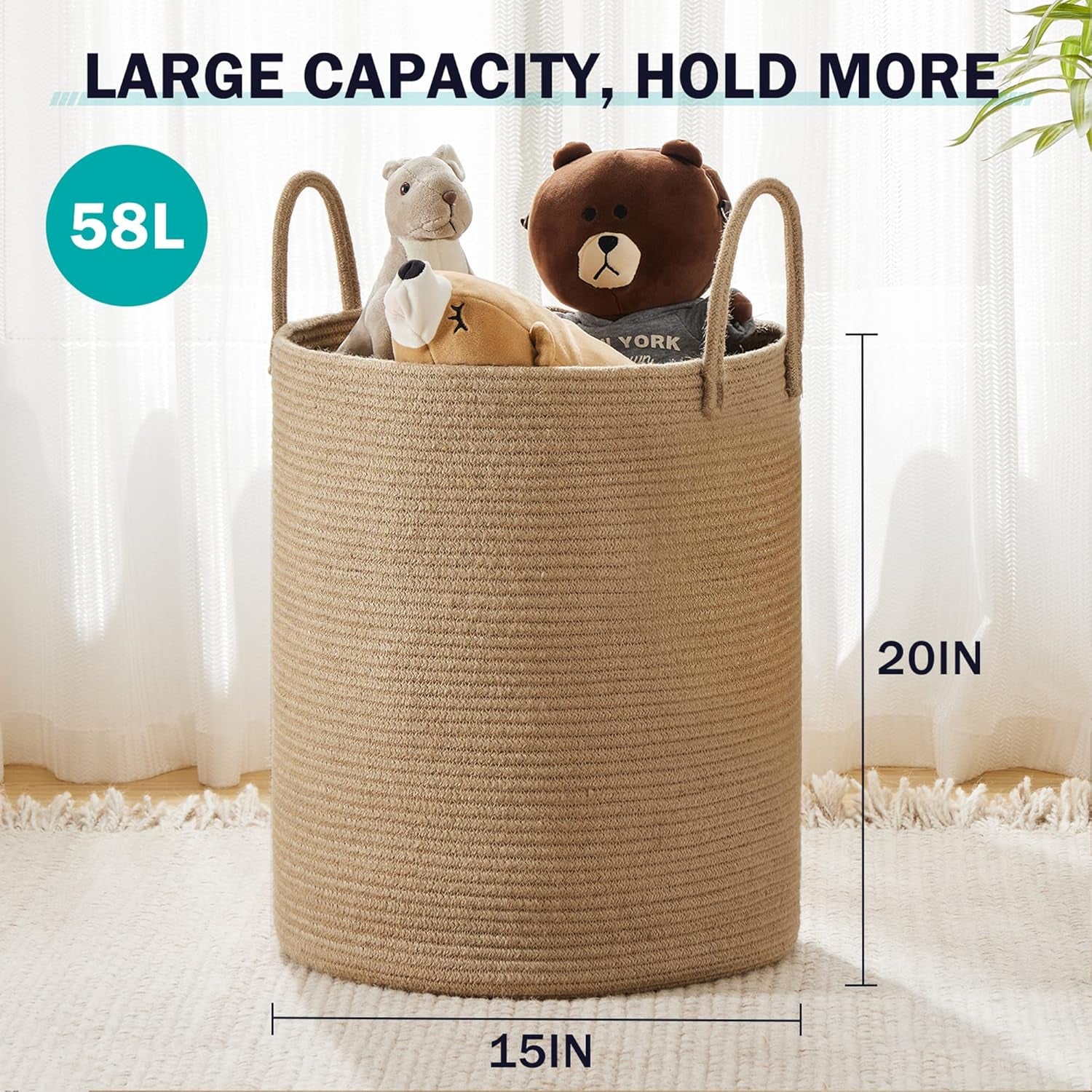 Jute Rope Laundry Hamper Basket Tall Laundry Basket