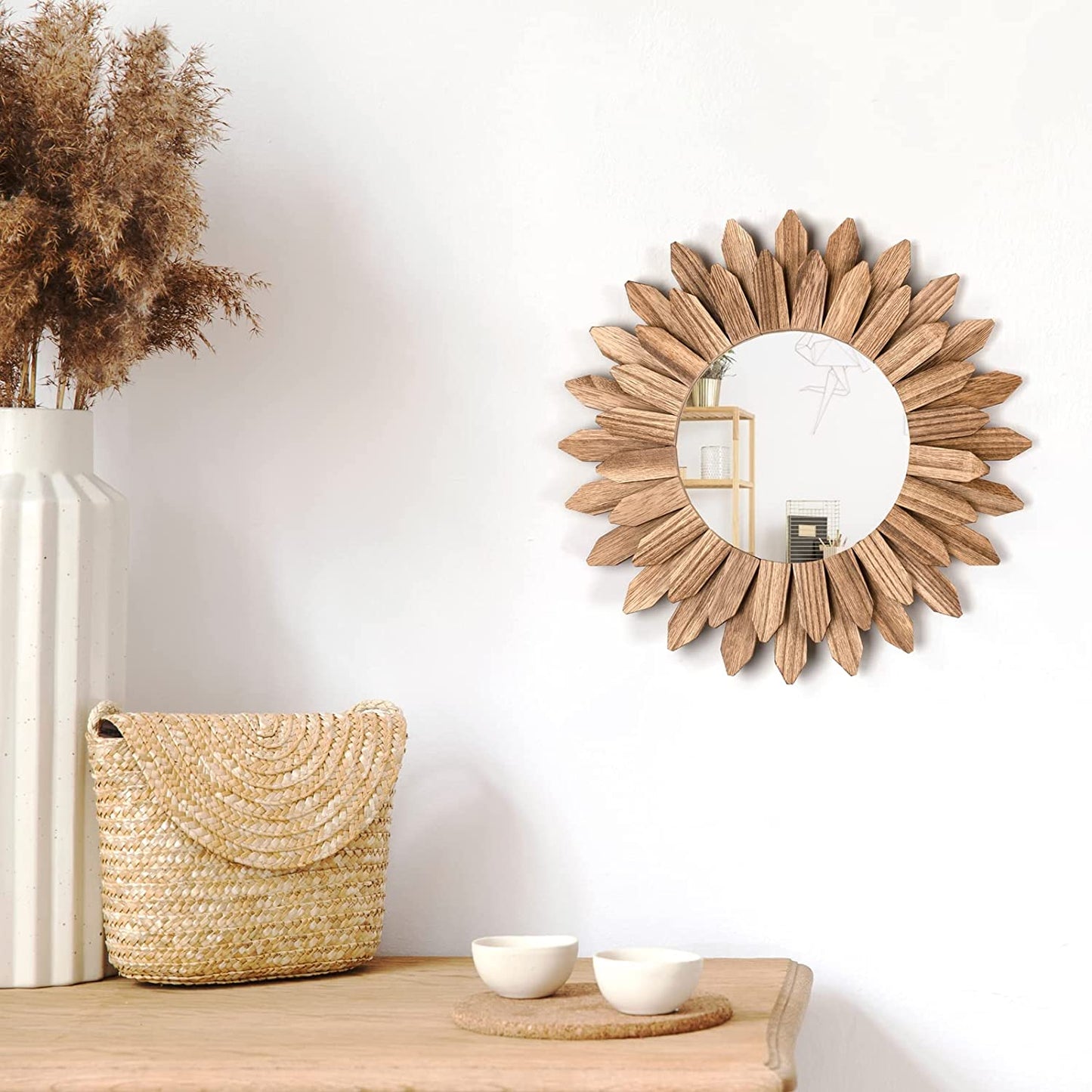 Wall Mirror Decorative 12 Inch Rustic Wood Mirror