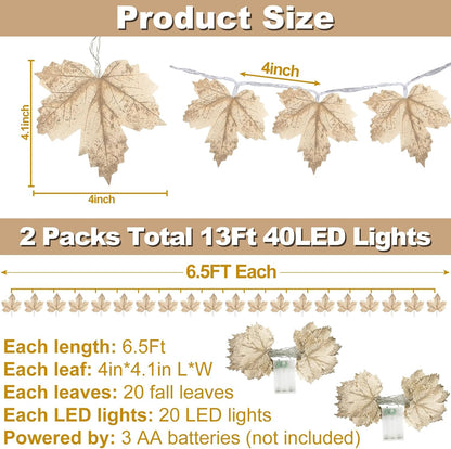 2 Pack Fall Decor Fall Garland with Lights Fall Decorations for Home, Total 13Ft 40LED Battery Operated