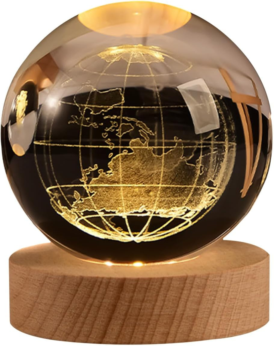 Saturn Crystal Ball, 3.1 Inch(8Cm) LED Solar System Crystal Glass Sphere Lamp with Wooden Base, Decorative Glass Ball Saturn Planet Model Decor Space Universe Gifts for Men, Friends and Girls