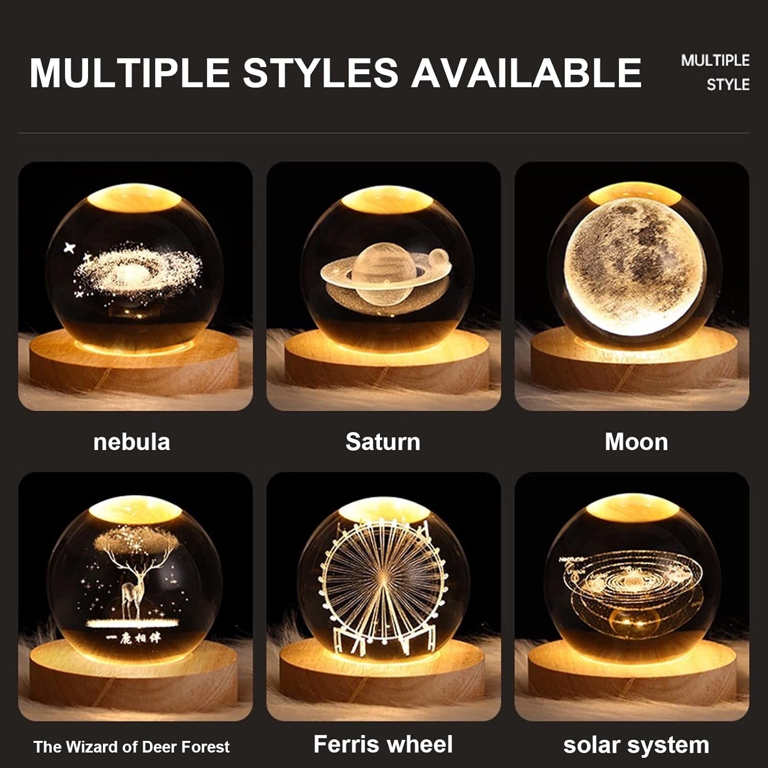 Saturn Crystal Ball, 3.1 Inch(8Cm) LED Solar System Crystal Glass Sphere Lamp with Wooden Base, Decorative Glass Ball Saturn Planet Model Decor Space Universe Gifts for Men, Friends and Girls