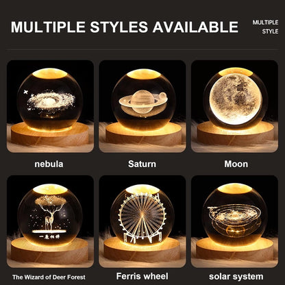 Saturn Crystal Ball, 3.1 Inch(8Cm) LED Solar System Crystal Glass Sphere Lamp with Wooden Base, Decorative Glass Ball Saturn Planet Model Decor Space Universe Gifts for Men, Friends and Girls
