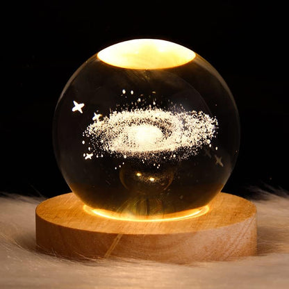 Saturn Crystal Ball, 3.1 Inch(8Cm) LED Solar System Crystal Glass Sphere Lamp with Wooden Base, Decorative Glass Ball Saturn Planet Model Decor Space Universe Gifts for Men, Friends and Girls