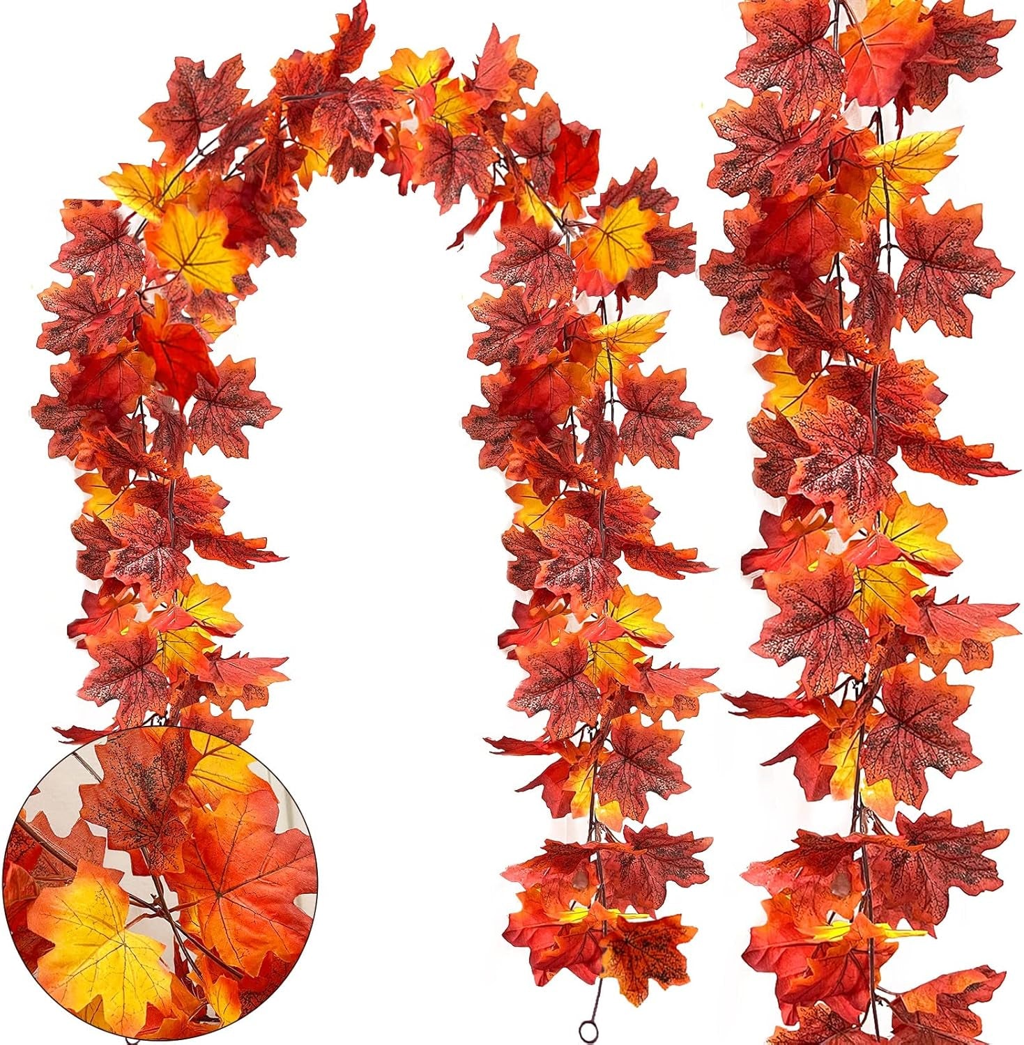 2 Pack Fall Decor Fall Garland with Lights Fall Decorations for Home, Total 13Ft 40LED Battery Operated