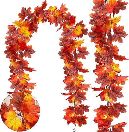 2 Pack Fall Decor Fall Garland with Lights Fall Decorations for Home, Total 13Ft 40LED Battery Operated