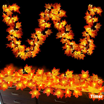 2 Pack Fall Decor Fall Garland with Lights Fall Decorations for Home, Total 13Ft 40LED Battery Operated