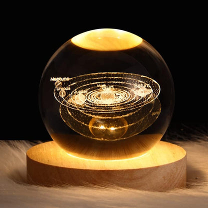Saturn Crystal Ball, 3.1 Inch(8Cm) LED Solar System Crystal Glass Sphere Lamp with Wooden Base, Decorative Glass Ball Saturn Planet Model Decor Space Universe Gifts for Men, Friends and Girls